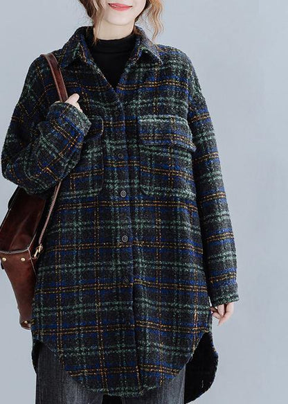 Art Lapel Pockets Fashion Coats Women Blouses Pink Plaid Daily Outwear - SooLinen