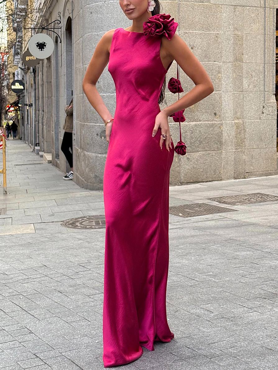 Formentera Floral Satin Ribbon Maxi Dress