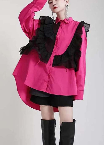 Stilvolles schwarzes PeterPan-Kragen-Knopf-Rüschen-asymmetrisches Design Herbst-Top