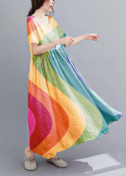 Natürliche lila Taschen Kurzarm Robe Baumwolle Leinen Kleider