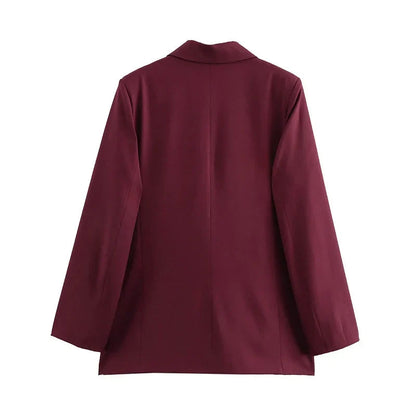 Burgundy oversized double-breasted blazer