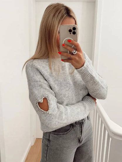 Tender Love Water Diamond Lace-Up Oversized Knit Cropped Top