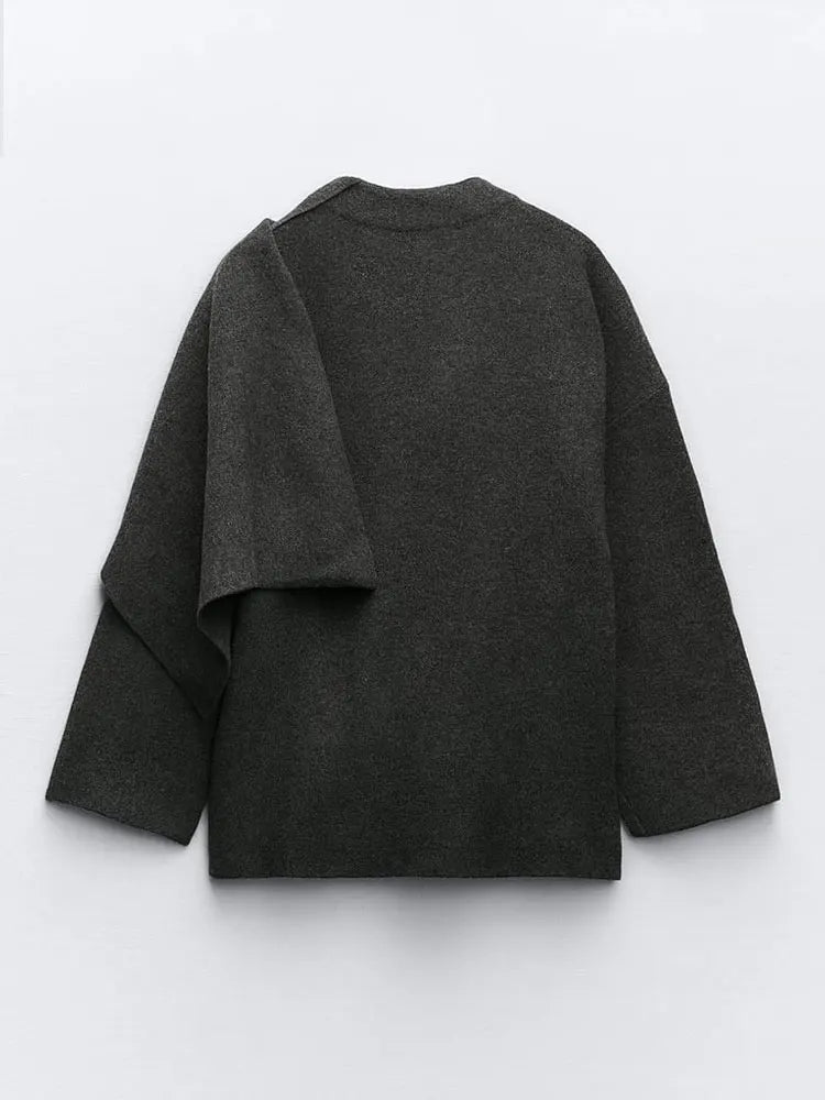 Deep gray wrap-style wool blazer