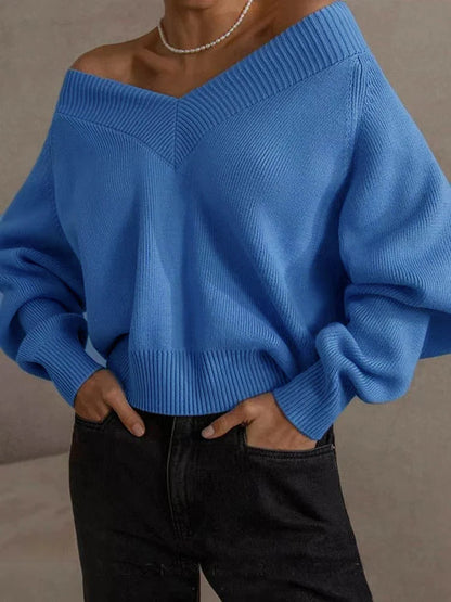 V-Neck Off-the-Shoulder Oversized Sweater
