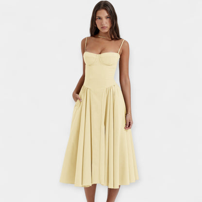 Retro Midi Dress with Thin Straps