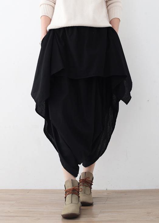2021 Fall new black women's original design literary irregular asymmetric wide legs - SooLinen