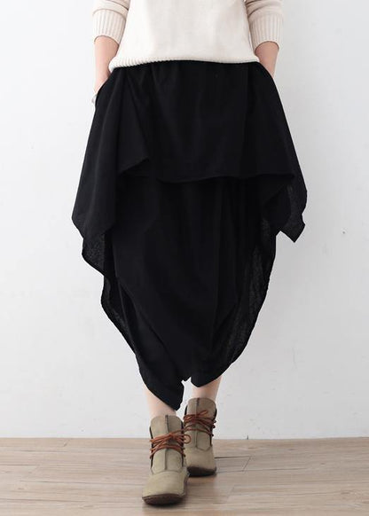 2021 Fall new black women's original design literary irregular asymmetric wide legs - SooLinen