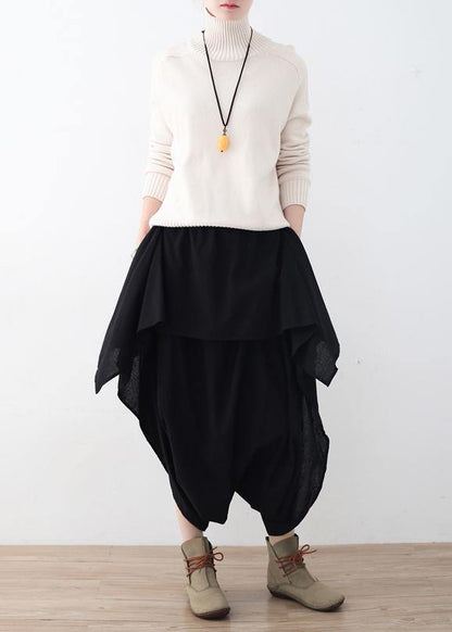 2021 Fall new black women's original design literary irregular asymmetric wide legs - SooLinen