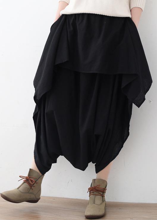 2021 Fall new black women's original design literary irregular asymmetric wide legs - SooLinen