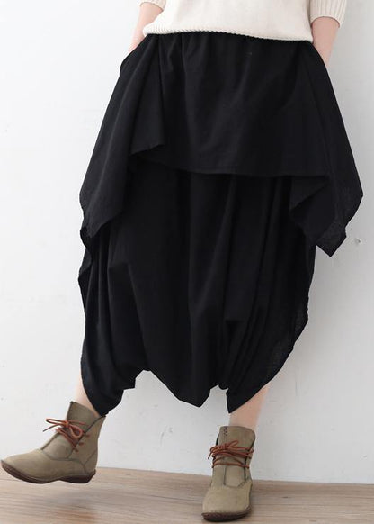 2021 Fall new black women's original design literary irregular asymmetric wide legs - SooLinen