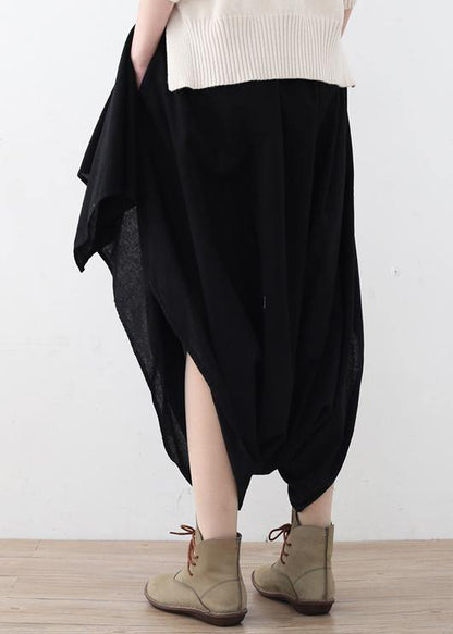 2021 Fall new black women's original design literary irregular asymmetric wide legs - SooLinen