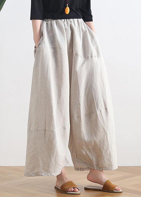 20 summer stitching thin women's new cotton and linen nude wide-leg pants - SooLinen