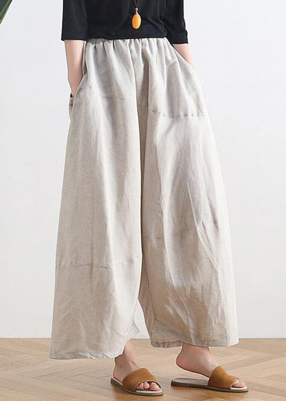 20 summer stitching thin women's new cotton and linen nude wide-leg pants - SooLinen