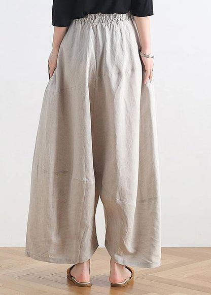 20 summer stitching thin women's new cotton and linen nude wide-leg pants - SooLinen