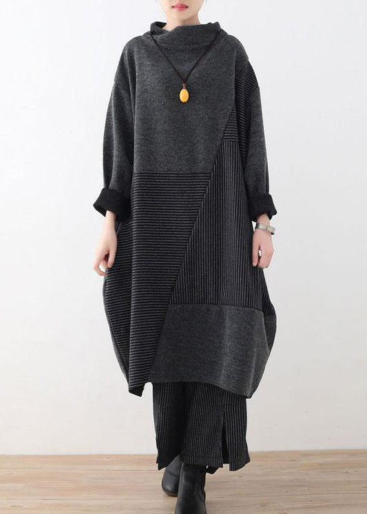 2024 Herbst grau gestreifte Pullover Tops und weite Bein stricken Hosen zwei Stücke