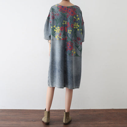 2024 Herbst Oversize Denim Kleider Blühende Blumen Casual Denim Shirts