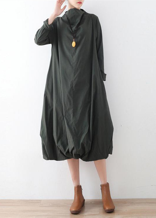 2024 Herbst Teegrün Baumwollkleider Original Design Baggy Kaftane Plus Size Kleid