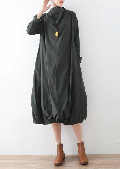 2024 Herbst Teegrün Baumwollkleider Original Design Baggy Kaftane Plus Size Kleid