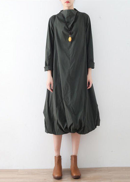 2024 Herbst Teegrün Baumwollkleider Original Design Baggy Kaftane Plus Size Kleid