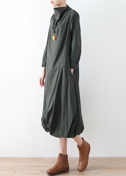 2024 Herbst Teegrün Baumwollkleider Original Design Baggy Kaftane Plus Size Kleid
