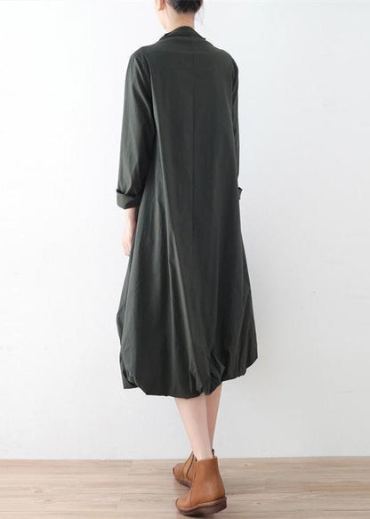 2024 Herbst Teegrün Baumwollkleider Original Design Baggy Kaftane Plus Size Kleid