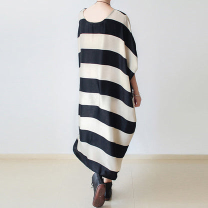 2024 Herbsttrend Streifen Baggy Kleider Seide Plus Size Kaftane übergroße Baumwollkleid