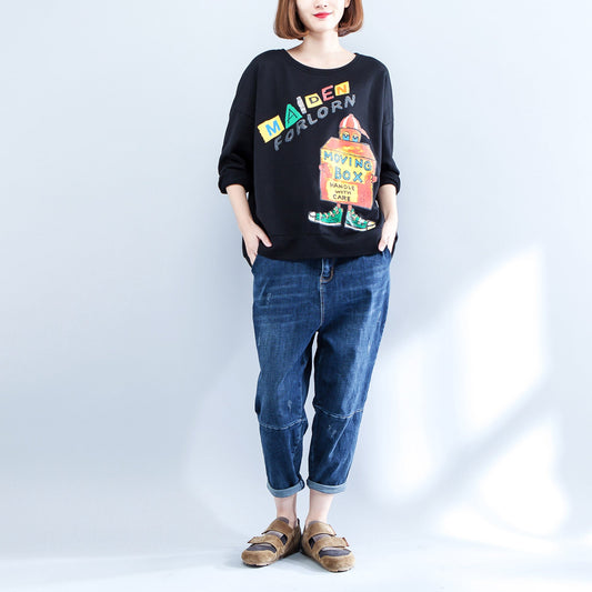 2024 Herbst warmer Baumwollpullover Oversize O-Ausschnitt Bluse