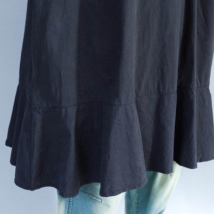 2024 Baggy Loose Black Prints Baumwollkleider Plus Size Long Fit A-Linien-Kleid