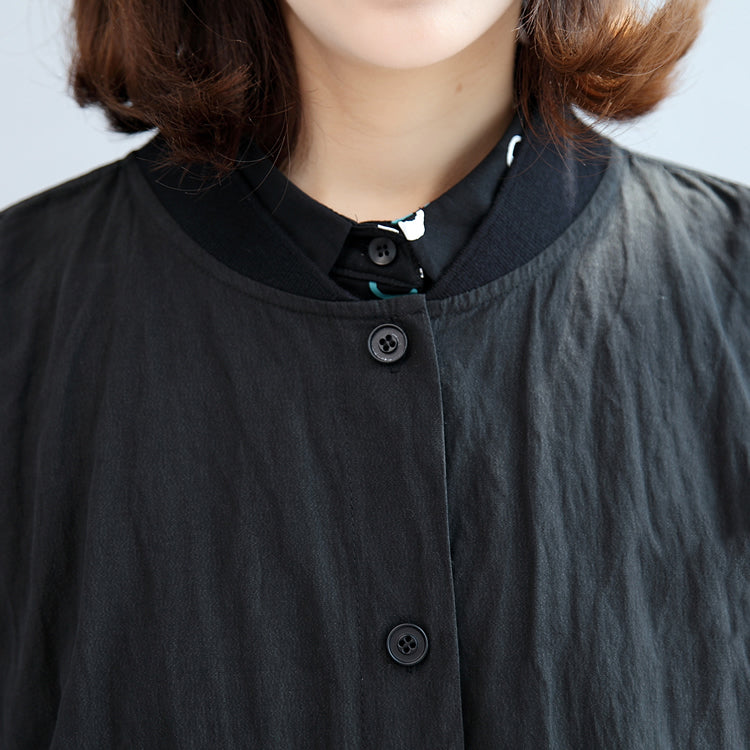 2024 schwarzer lässiger Baumwollmantel in Übergröße, einzigartige Oberbekleidung mit langen Ärmeln