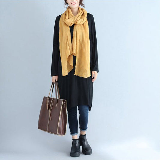 2024 schwarzes lässiges Pulloverkleid aus Baumwolle in Übergröße, einfarbig, mit Rundhalsausschnitt