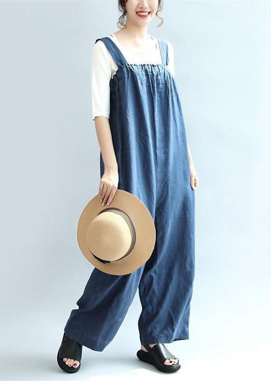 2024 blaue lässige Leinenhose oversize stylische Jumpsuithose