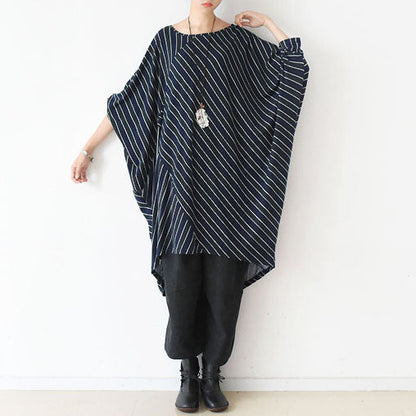 2024 Herbst O-Form Streifenkleider Plus Size Baumwollkleid Kaftanhemden