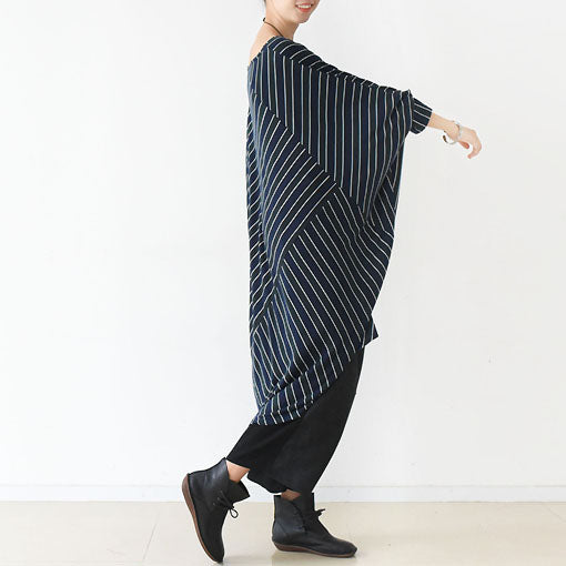 2024 Herbst O-Form Streifenkleider Plus Size Baumwollkleid Kaftanhemden