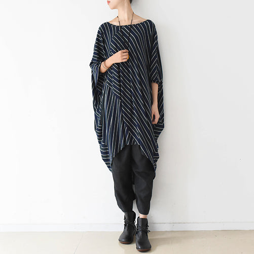 2024 Herbst O-Form Streifenkleider Plus Size Baumwollkleid Kaftanhemden