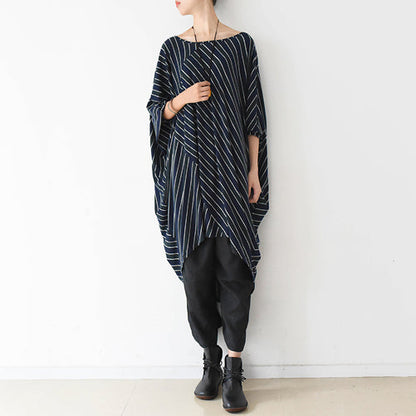2024 Herbst O-Form Streifenkleider Plus Size Baumwollkleid Kaftanhemden
