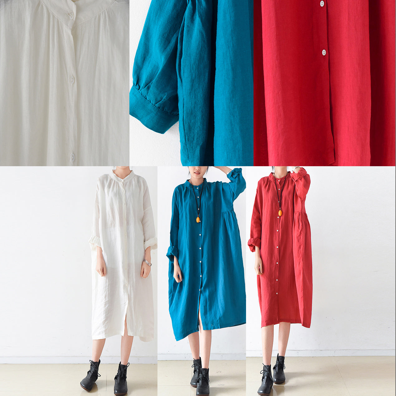 2024 Herbst Plus Size Leinenkleider süße Leinenhemdkleider Umstandskleider