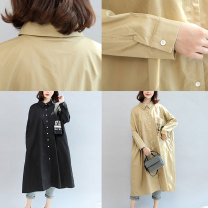 2024 Herbst schwarze Baumwolloberteile mit Tiermuster, übergroßes Hemdkleid mit O-Ausschnitt