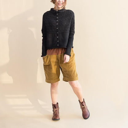 2024 Herbst schwarzer Zopfmuster-Strickpullover aus Wolle mit lockerer Passform