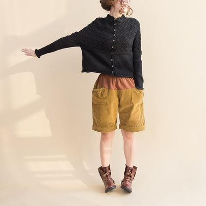 2024 Herbst schwarzer Zopfmuster-Strickpullover aus Wolle mit lockerer Passform