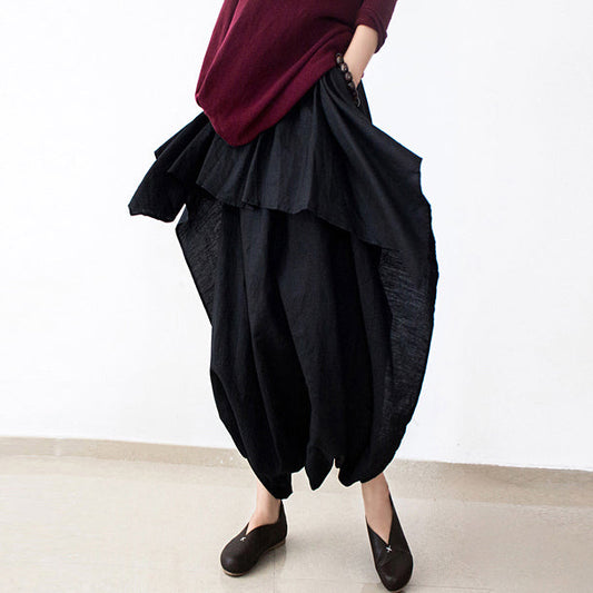 2024 Herbst schwarze Karottenhose übergroße Leinenhose lässige Lagenhose elastische Taille