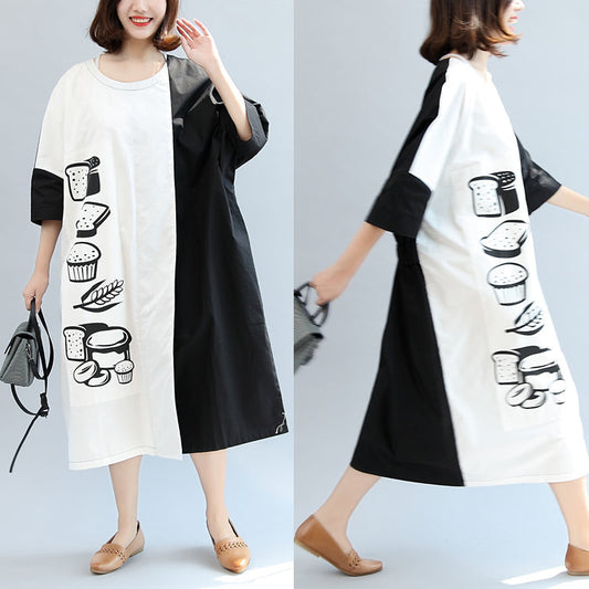 2024 Herbst schwarz weiß Patchwork Baumwollkleider Oversize Print warme Outfits
