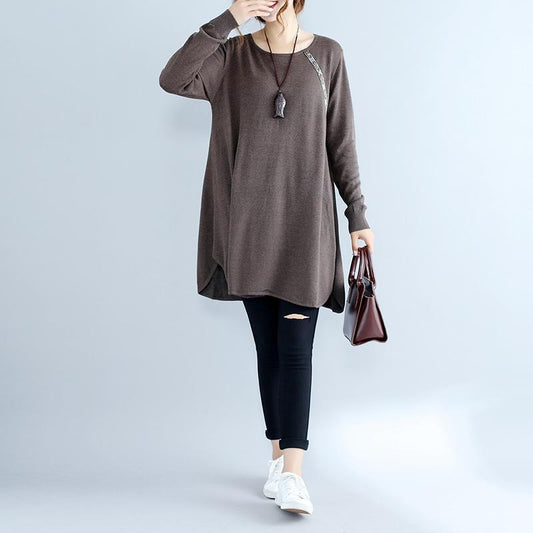 2024 Herbstmode Baumwolle Damen Pullover Kleider Oversize Schokolade gemütliches Strickkleid