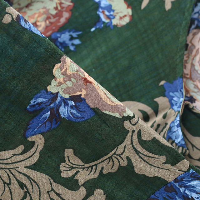 2024 Herbst grüne florale Tunika Leinenkleider langes Maxikleid aus Baumwolle
