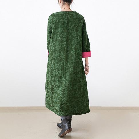 2024 Herbst jadegrün bestickte Baumwollkaftane Plus Size Baumwollkleider