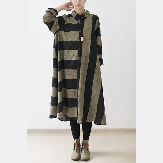 2024 fall strip linen maxi dresses plus size casual cotton caftans gown