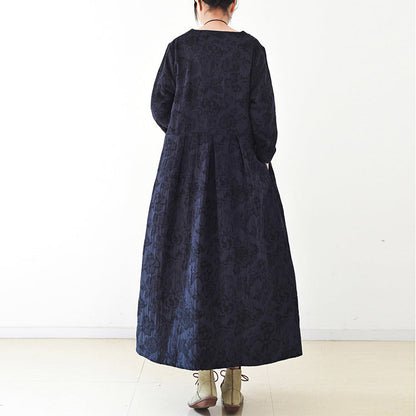 Herbsttrend 2024: Marineblaue Jacquard-Leinenmäntel, langer Maximantel, lässige Strickjacke mit V-Ausschnitt