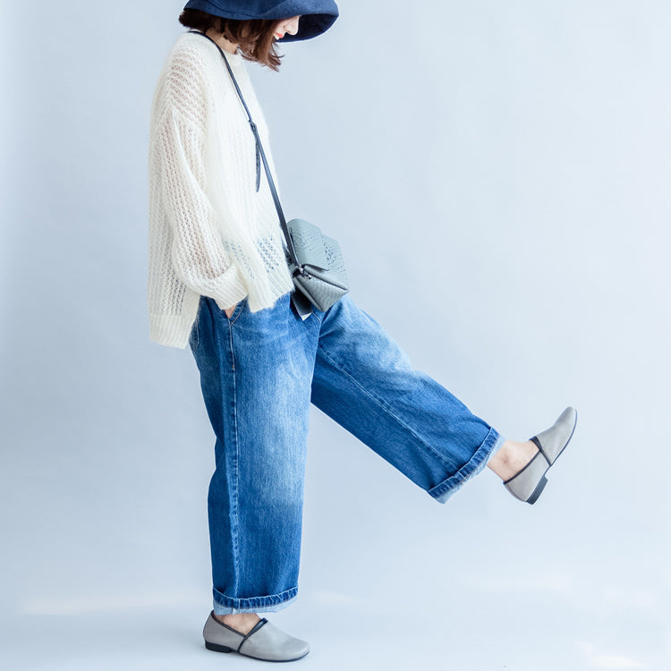 2024 herbst weiß aushöhlen baumwolle stricken tops plus größe casual langarm pullover seite offen