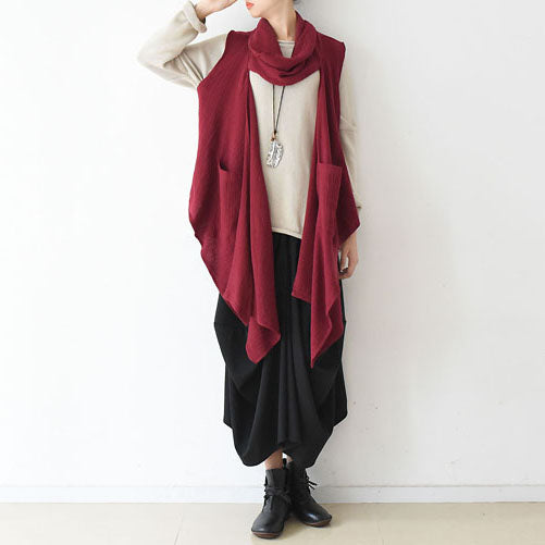2024 Herbst Winter Schal Weste rote Leinen Tops Original Design Leinen Outfits