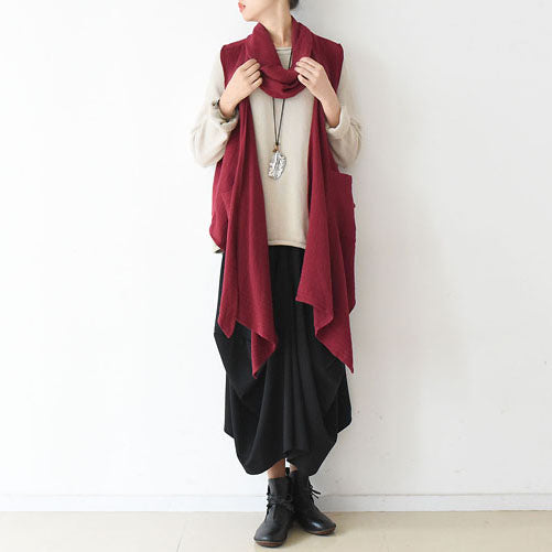 2024 Herbst Winter Schal Weste rote Leinen Tops Original Design Leinen Outfits