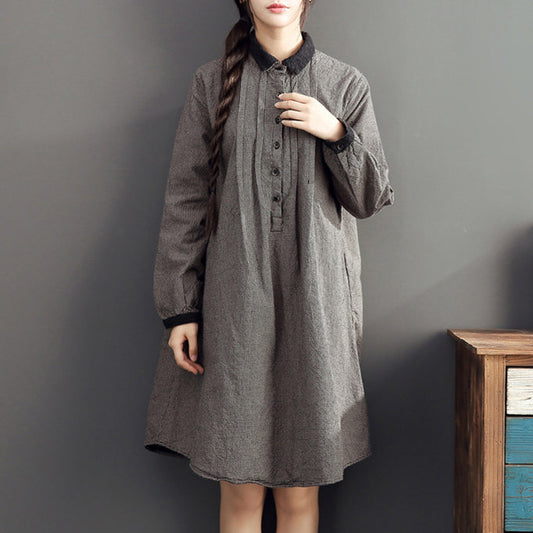 2024 Revers Baumwolle warme Midikleider übergroßes lässiges Baumwollkleid mit hoher Taille